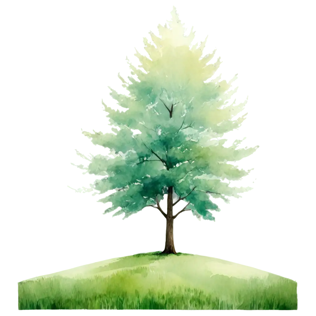 Watercolor-Tree-PNG-Vibrant-Green-Foliage-Dreamy-SpringInspired-Art-for-Minimalist-Landscapes