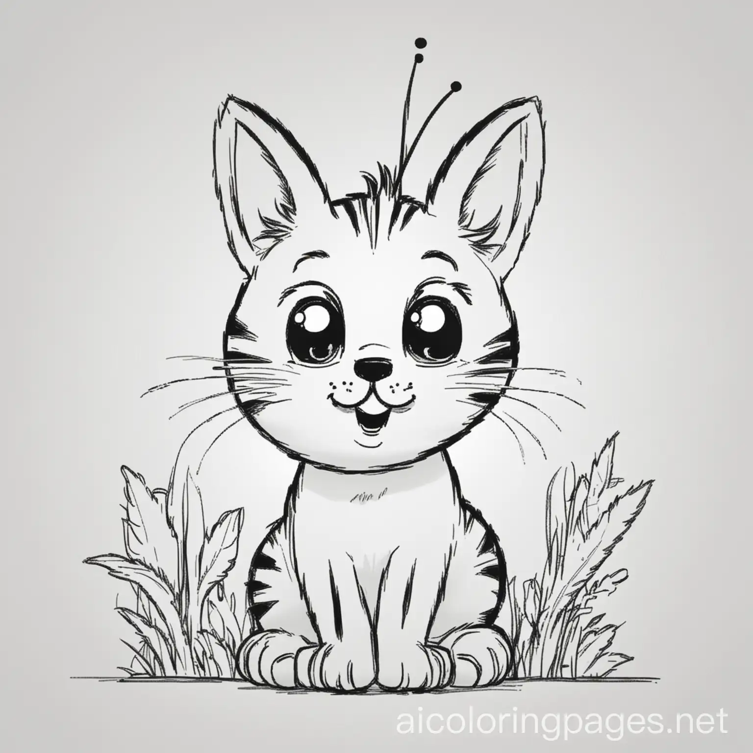 Kids-Coloring-Page-Featuring-a-Friendly-Cat-Cartoon-for-Easy-Coloring