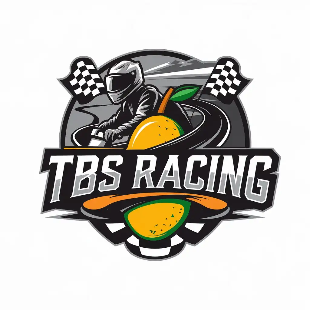 LOGO Design for TBS Racing Vector with Tactic Round Exd Blk It Font Race Theme Mango and Motor Aura