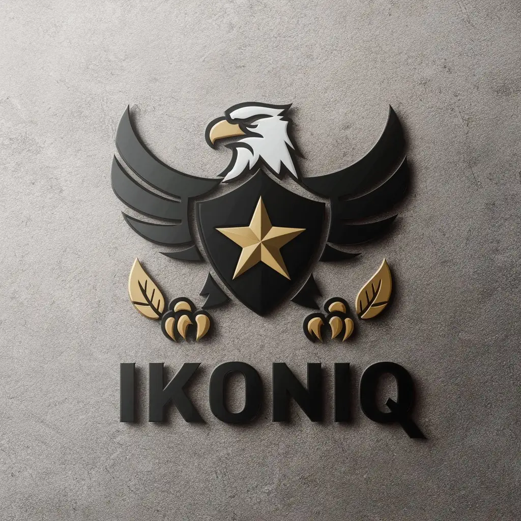 LOGO Design For Ikoniq Minimalistic Eagle Holding Shield with Gold Star