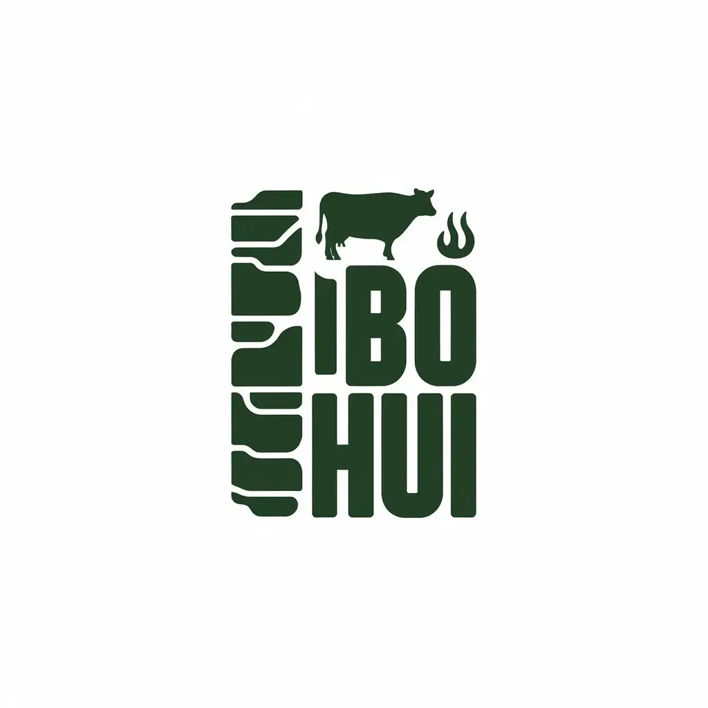 LOGO Design for Bo Hui Beef Grill Restaurant with Cow Symbol and Text