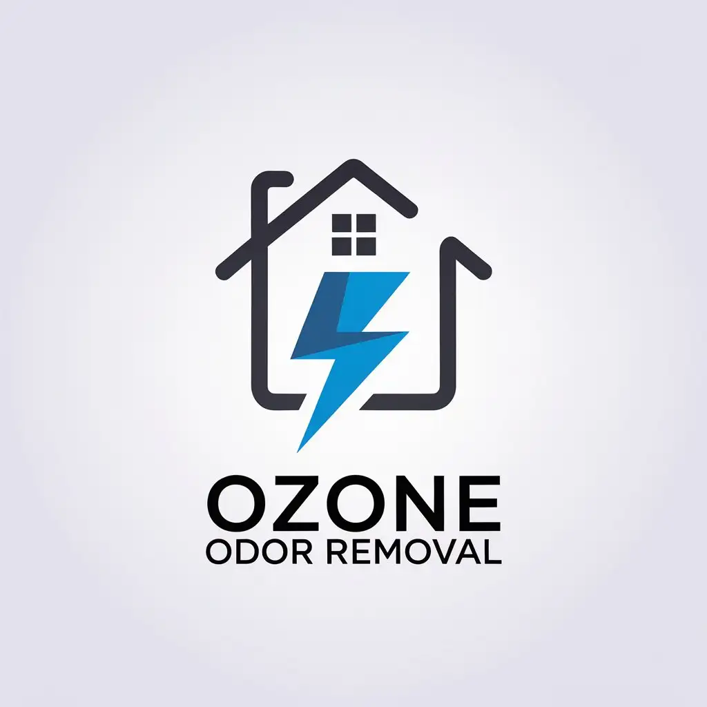 LOGO Design for Ozone Odor Removal Minimalistic House and Lightning Symbol