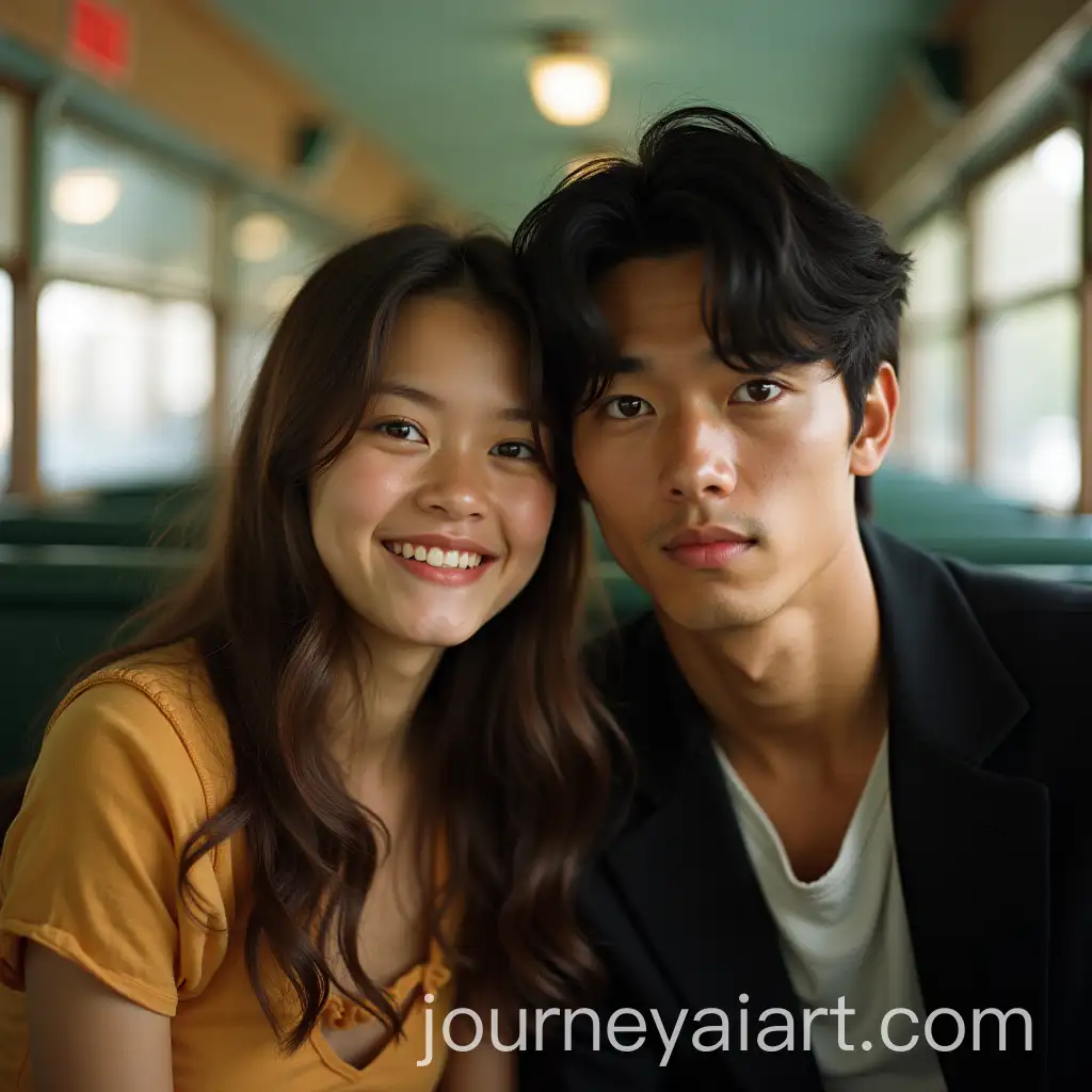 Teenage-Couple-in-90s-Photo-Booth-Long-Hair-Ribbon-and-Tanned-Skin