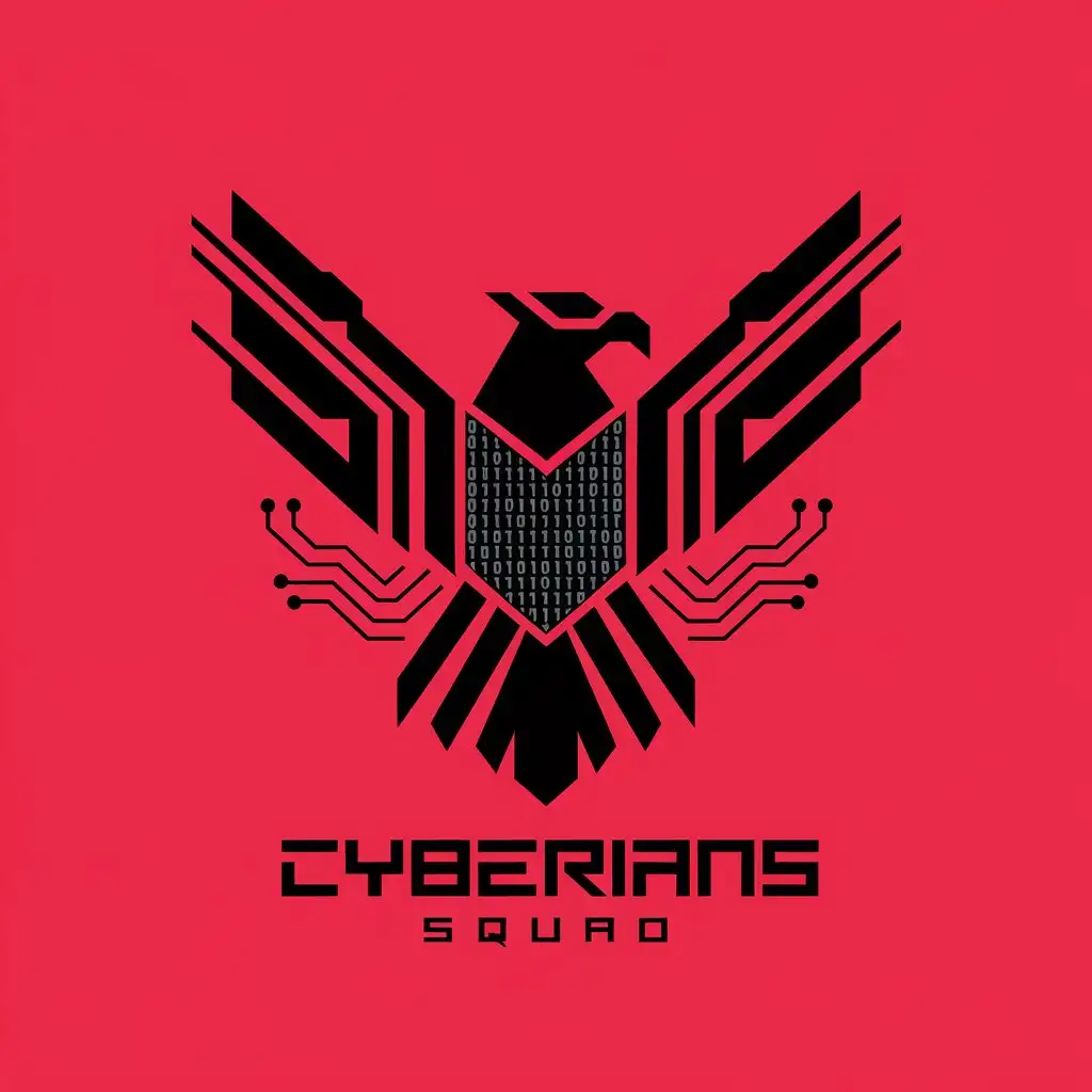 Logo Design for Cyber Squad Futuristic Eagle in Dark Geometric Shapes and Binary Code Pattern