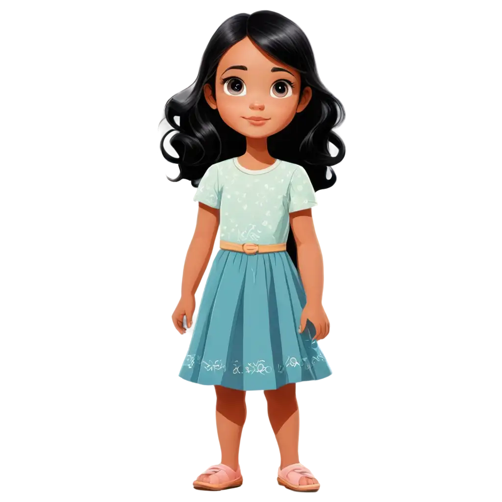 Cartoon-PNG-Image-of-a-Beautiful-Little-Girl-in-70s-Dress-for-Kids-Book