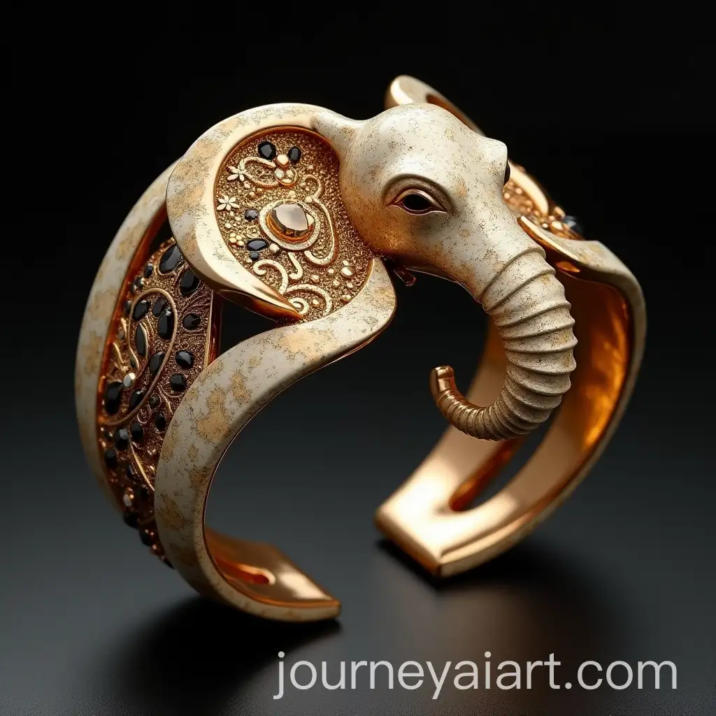 Futuristic-African-Heritage-Cuff-Bracelet-with-Elephant-Sculpture-and-Gemstone-Details