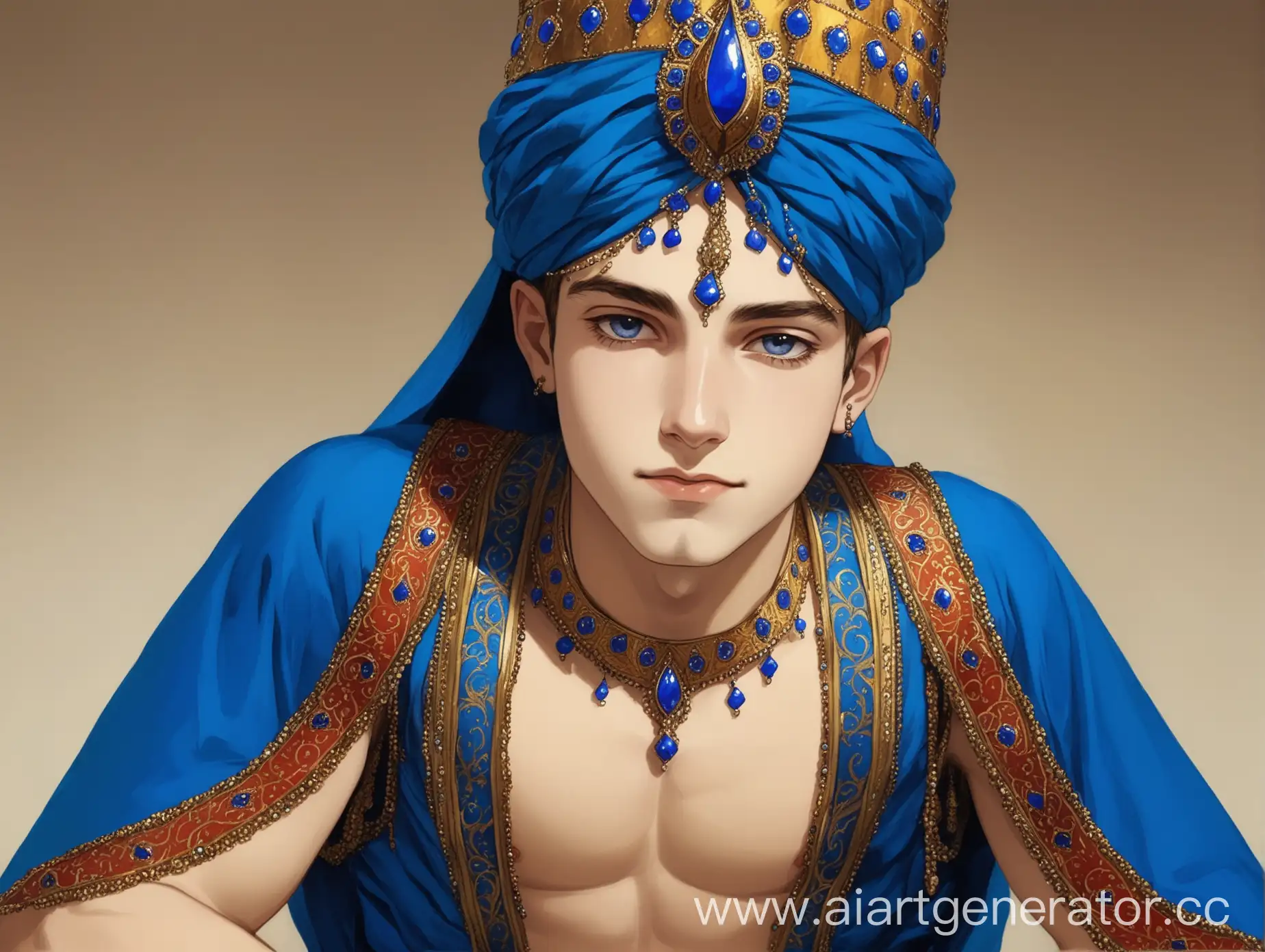 Handsome-Young-Boy-in-Blue-Turkish-Concubine-Costume