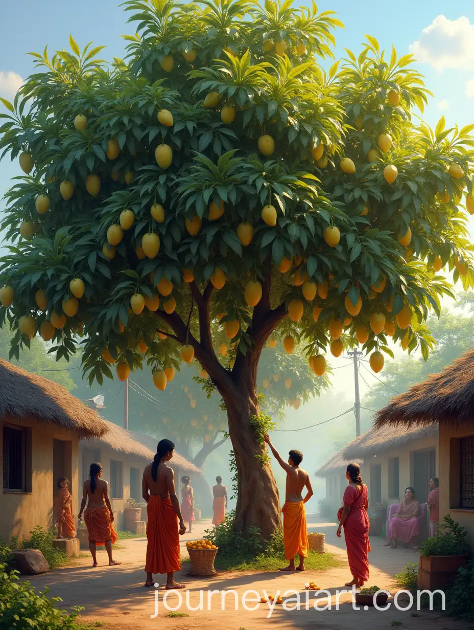 Indian-Villagers-GatheringAI-Art-Prompt-Expansion-Ripe-Mangoes-Under-a-Lush-Tree-in-a-Village-Setting