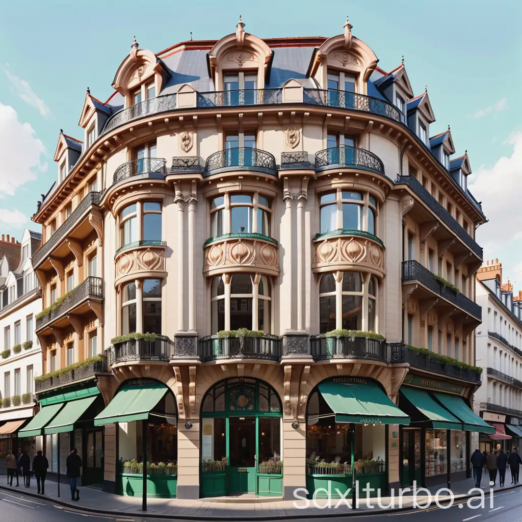 Art-Nouveau-Drawing-of-a-19th-Century-English-Building-with-Shops-and-Apartments