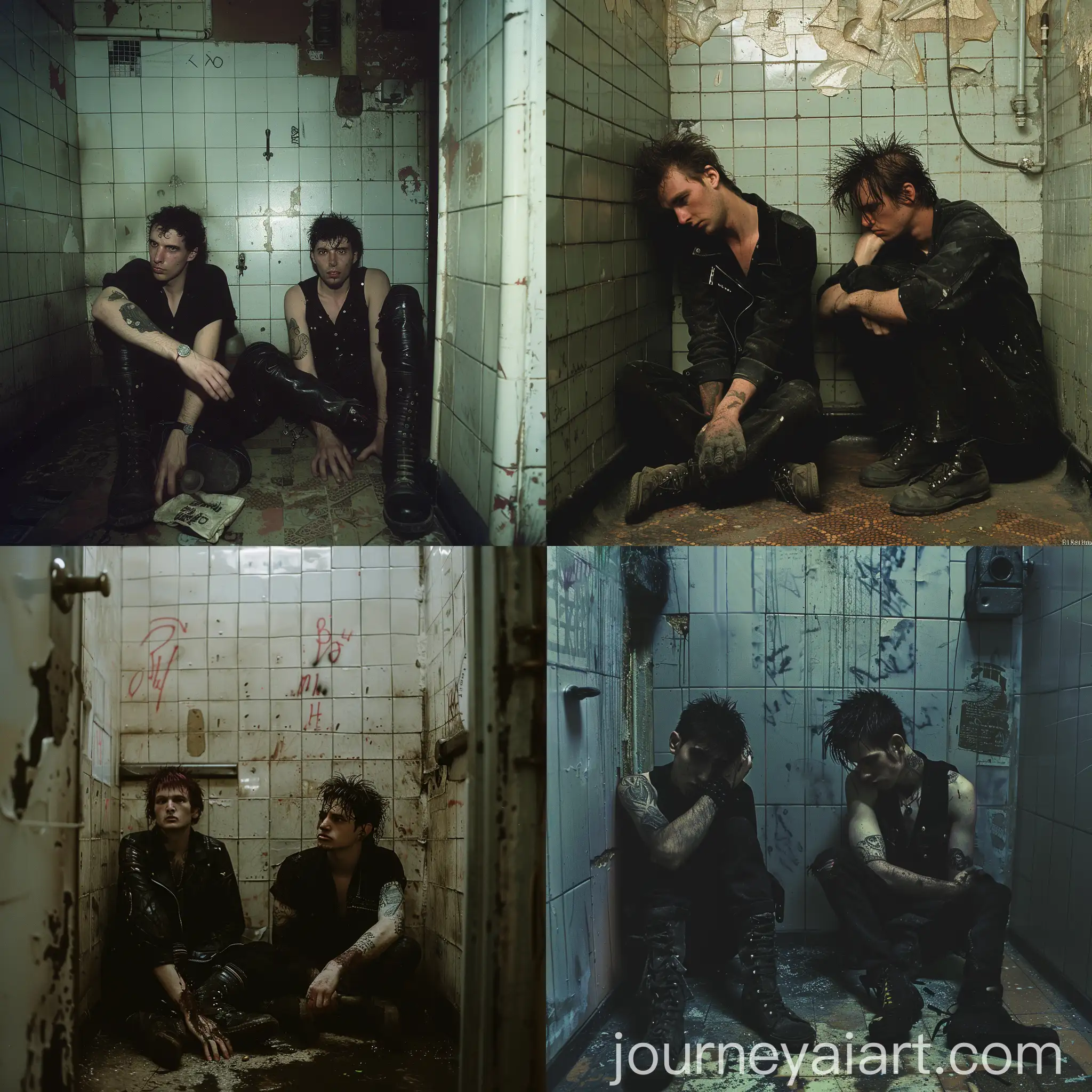 Two-Punks-Sitting-in-Old-Underground-Club-Bathroom