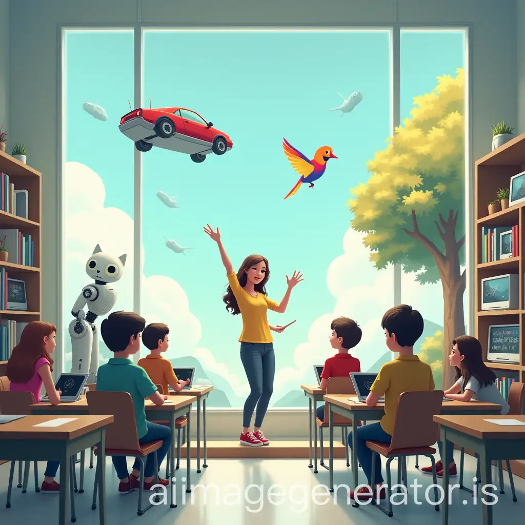 Futuristic-Classroom-with-Dancing-Teacher-Flying-Cars-and-Singing-Bird