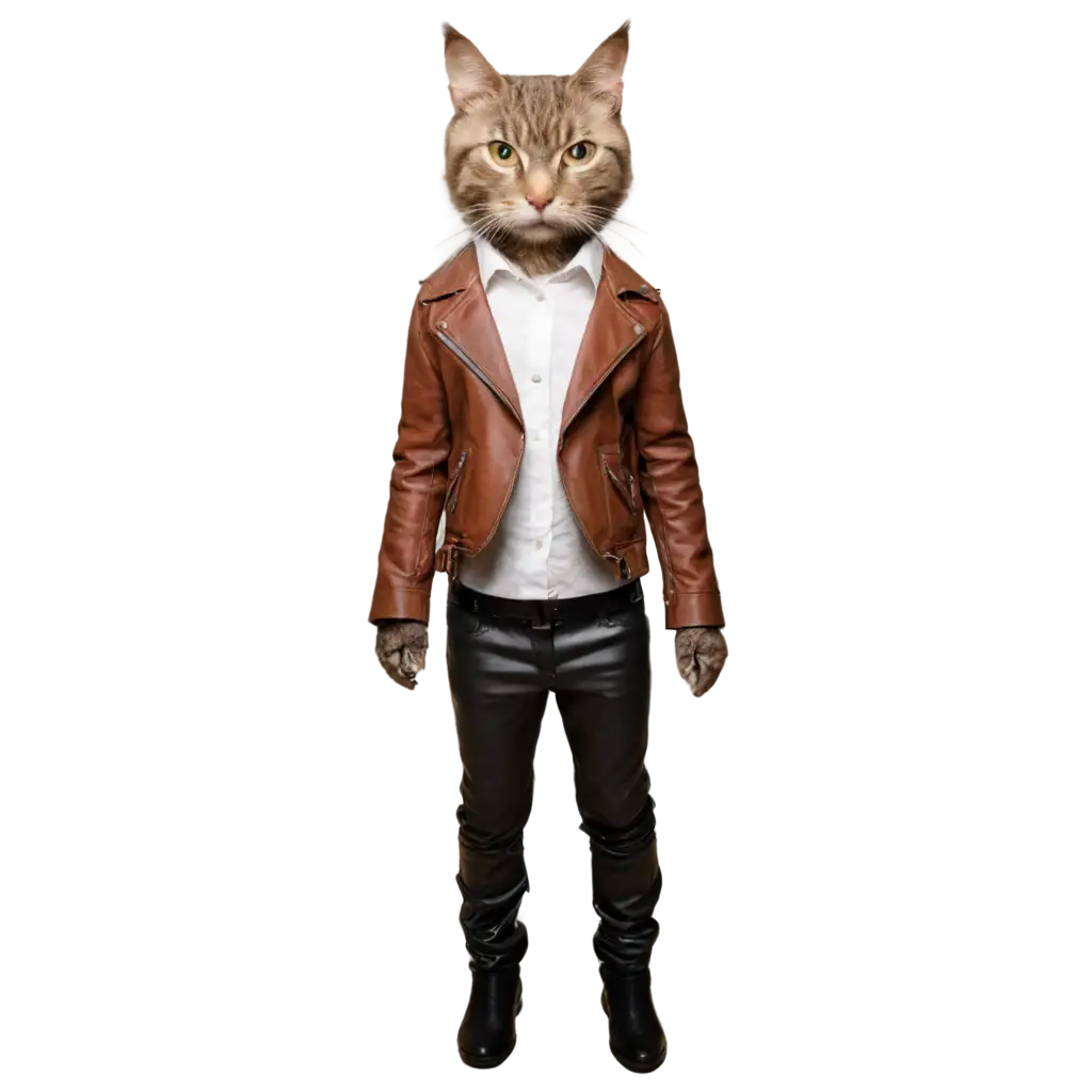 Stylish-Cat-in-Yellow-Jacket-and-Leather-Pants-PNG-Image