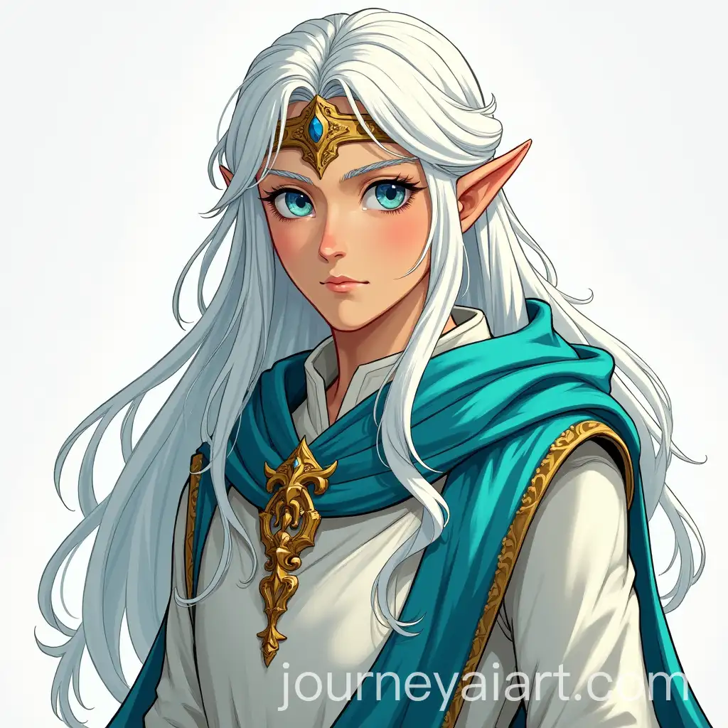 Male-Elf-Envoy-Character-from-Renaissance-Florence-with-Long-White-Hair-and-Turquoise-Accents