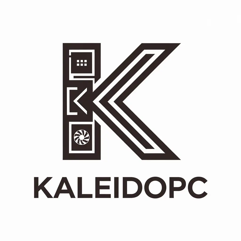 LOGO Design For KALEIDOPC Letter K with Computer and Graphics Card on Clear Background