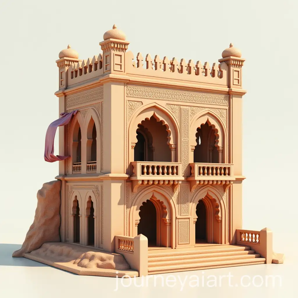 Stylized-3D-Model-of-ArabianThemed-Building-with-Balconies-and-Fabric-Details