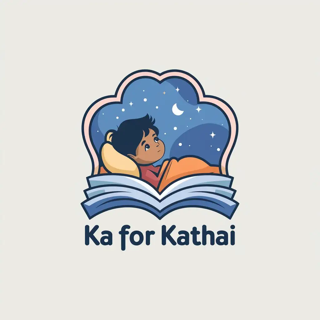 LOGO Design for Ka for Kathai Child Listening to Bedtime Stories with Moderate Style and Clear Background