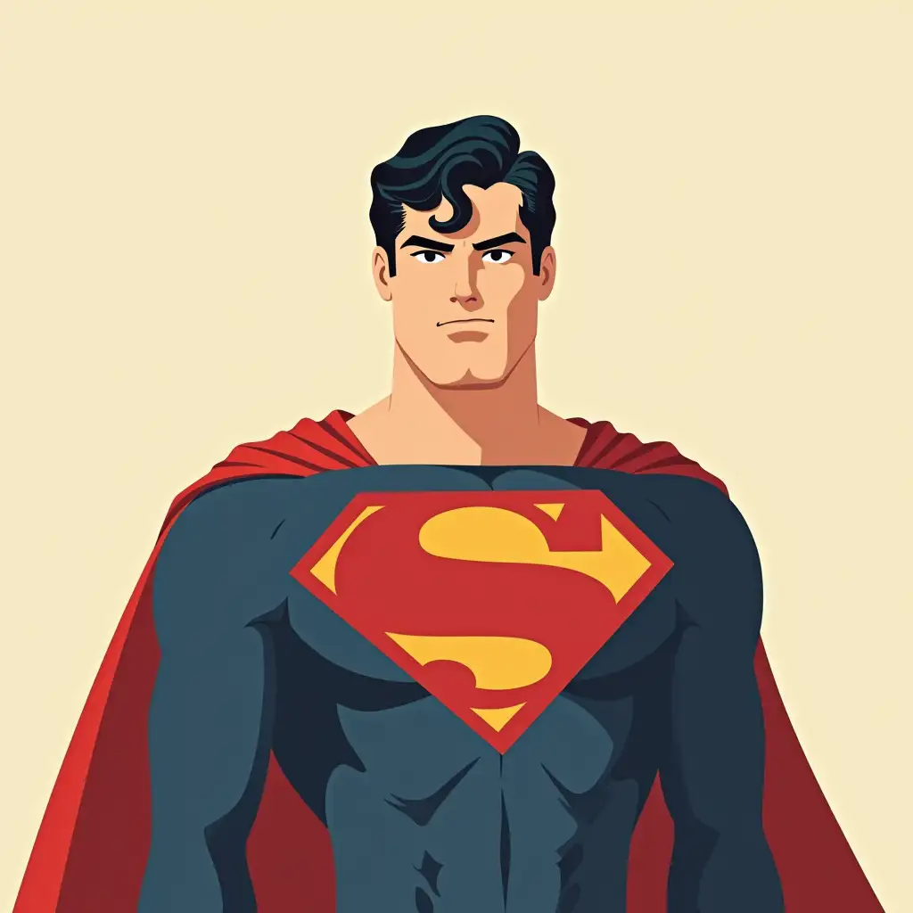 Dc comics superman in a minimalist vector art style, clean lines, bold shapes, simple color palette