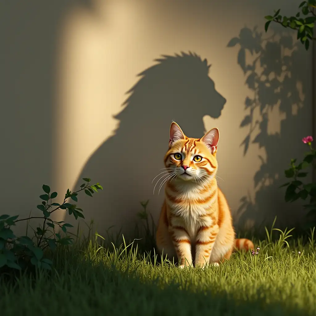 Cat-in-Garden-with-Lion-Shadow