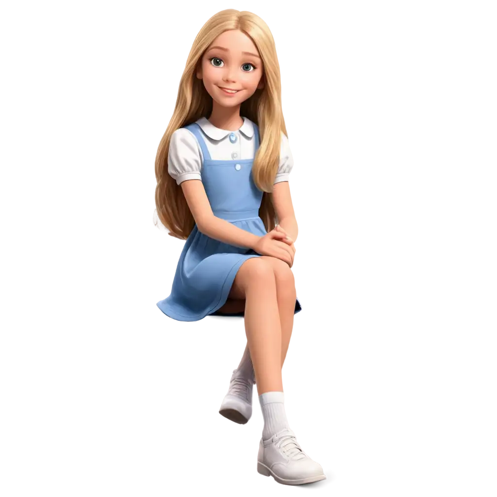 Realistic-Cartoon-Character-PNG-Image-of-a-Happy-12YearOld-Girl-with-Blond-Hair-and-White-Dress