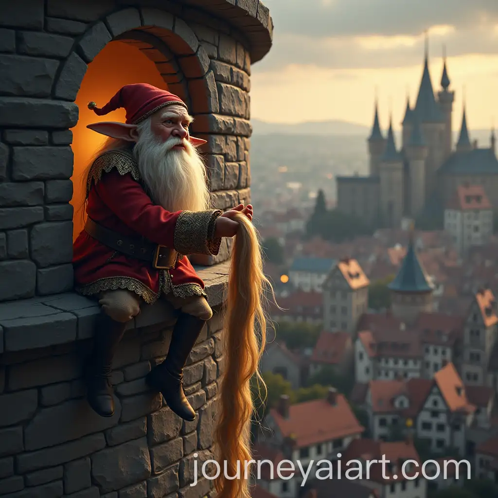 Dwarf-Throwing-Long-Beard-from-Tower-Window-Like-Rapunzel