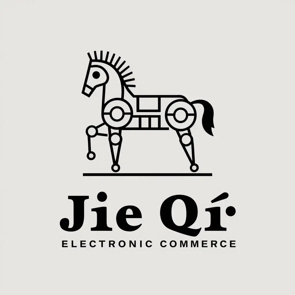 a vector logo design,with the text "jié qí", main symbol:mechanical horse,Moderate,be used in electronic commerce industry,clear background