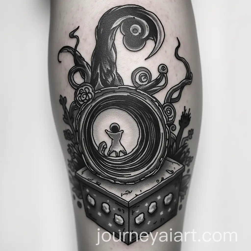 GamingInspired-FullAI-Art-Prompt-Expansion-Arm-Tattoo-Design-Featuring-Ori-Little-Nightmares-Portal-and-Minecraft