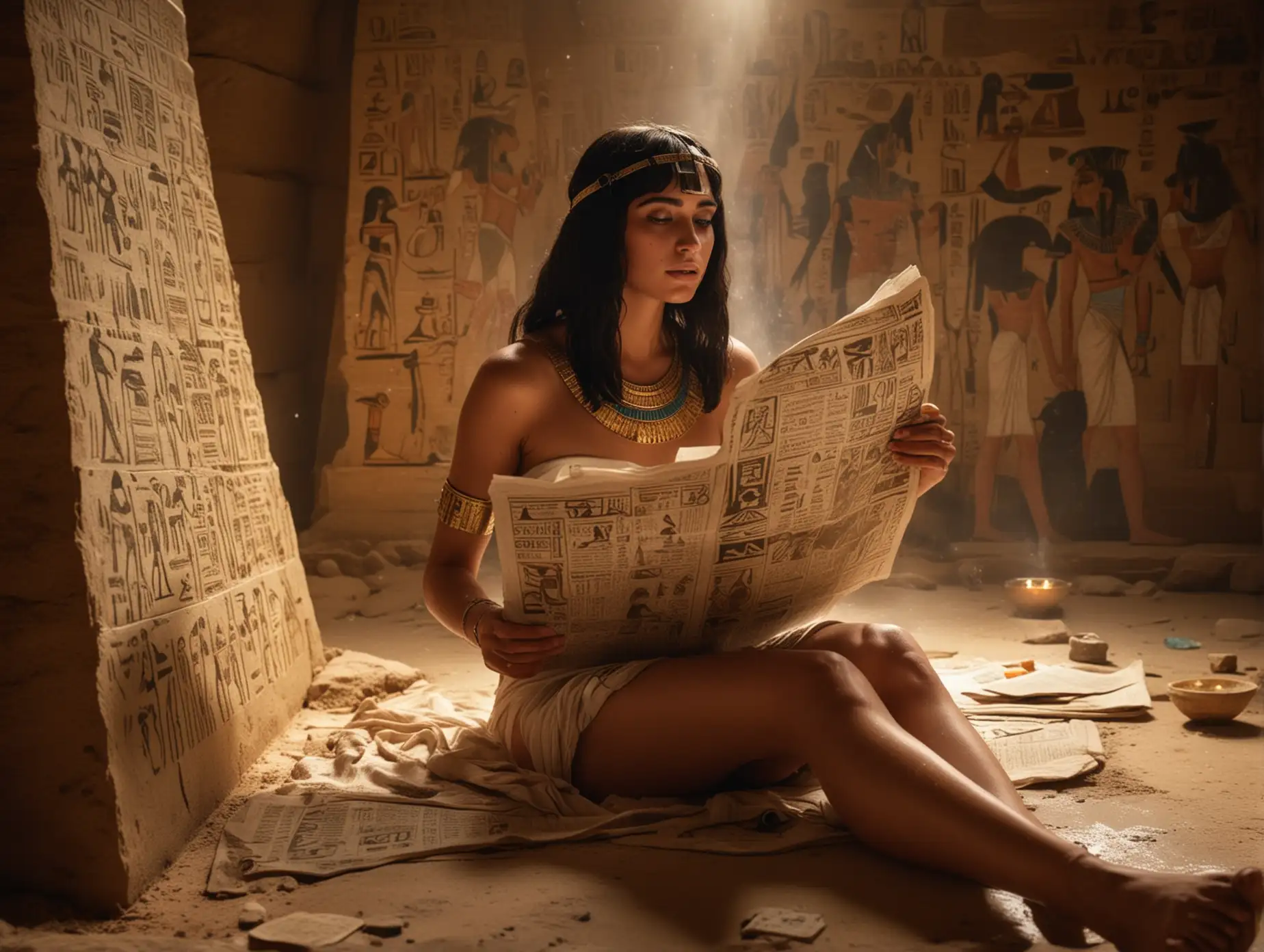 Cleopatra-Bathing-in-Milk-and-Reading-Hieroglyphic-Newspaper-Inside-an-Ancient-Egyptian-Pyramid