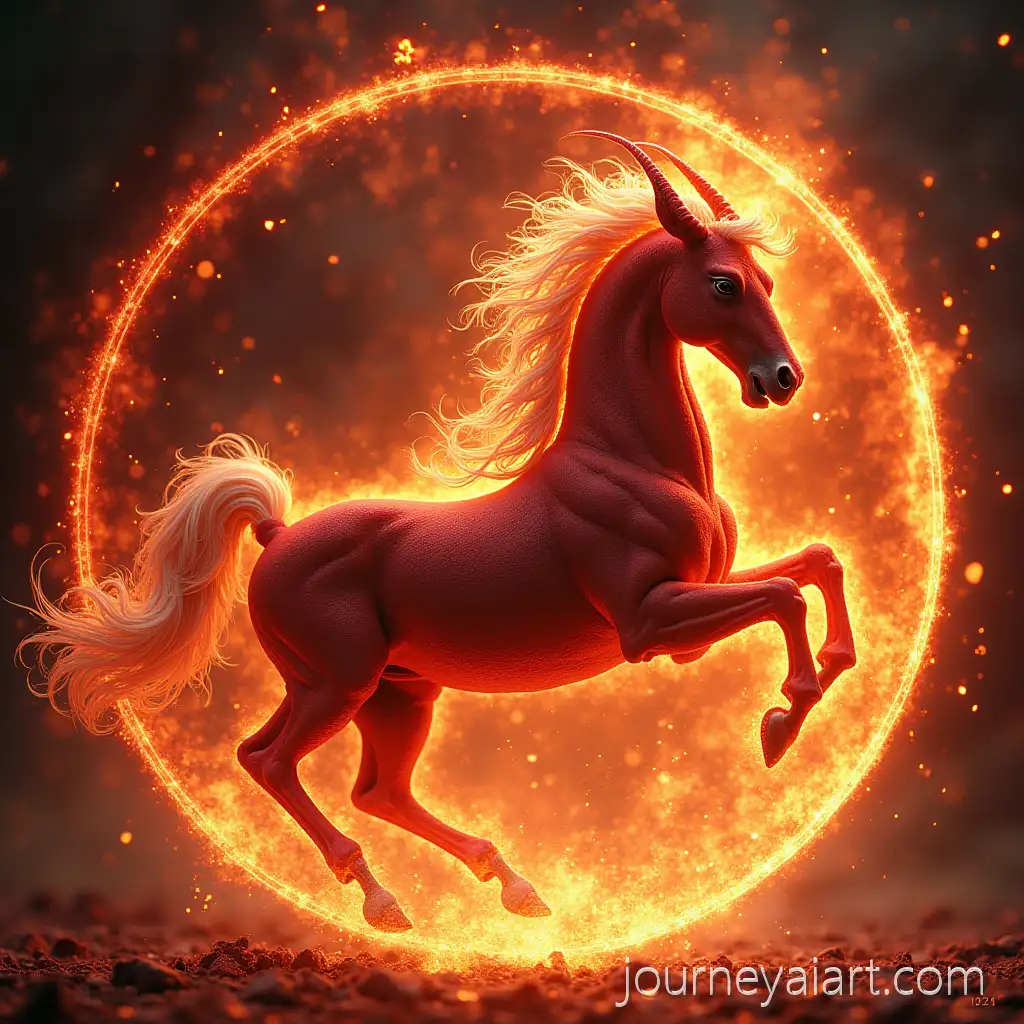 Crimson-HorseBlood-Goat-Emerging-from-Li-Gua-Fire-Trigram-Portal-in-Yi-Jing-Style