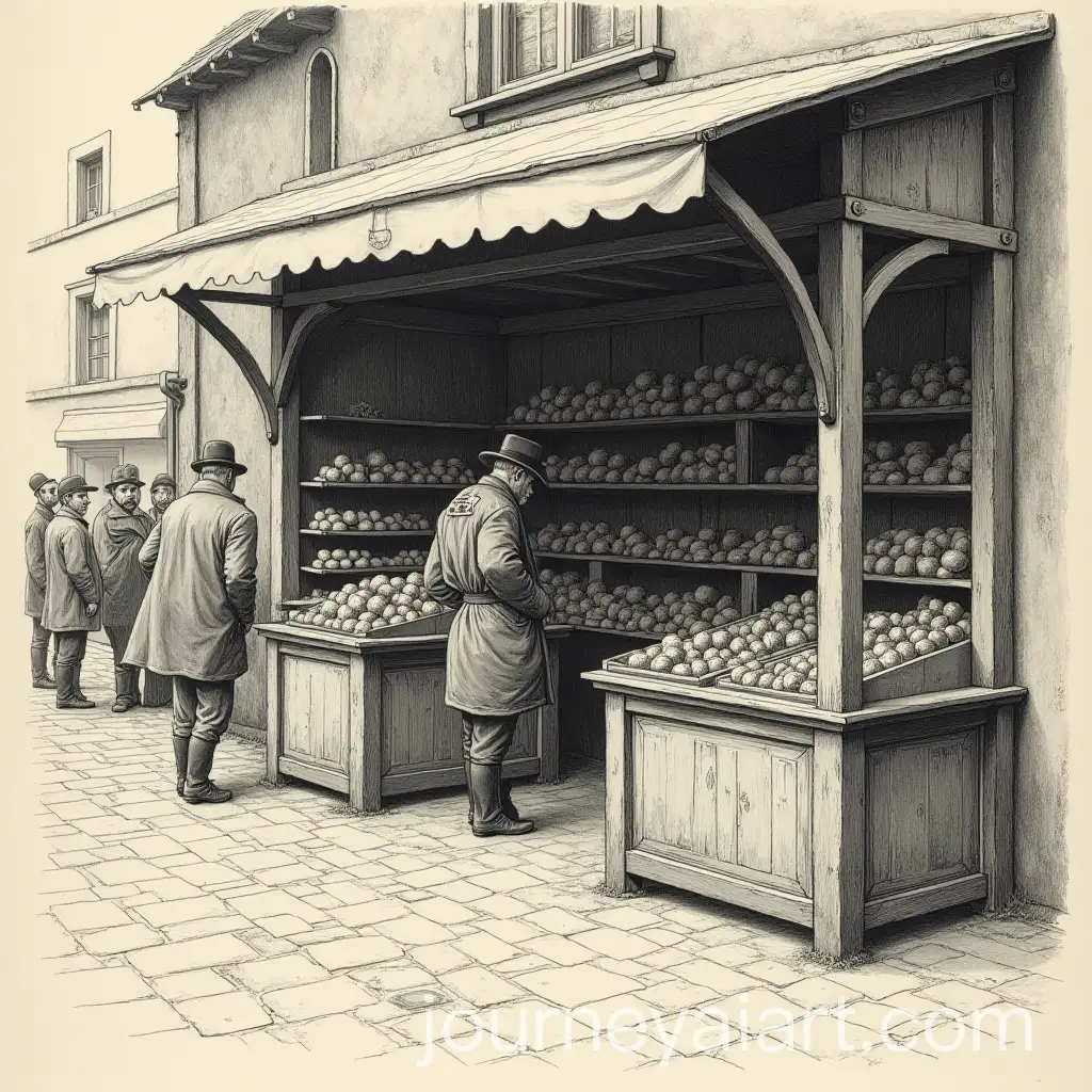 19th-Century-French-Market-Stall-Interior-Drawing