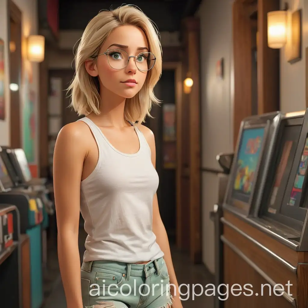 Woman-Waiting-at-Movie-Theater-Entrance-in-Casual-Summer-Outfit