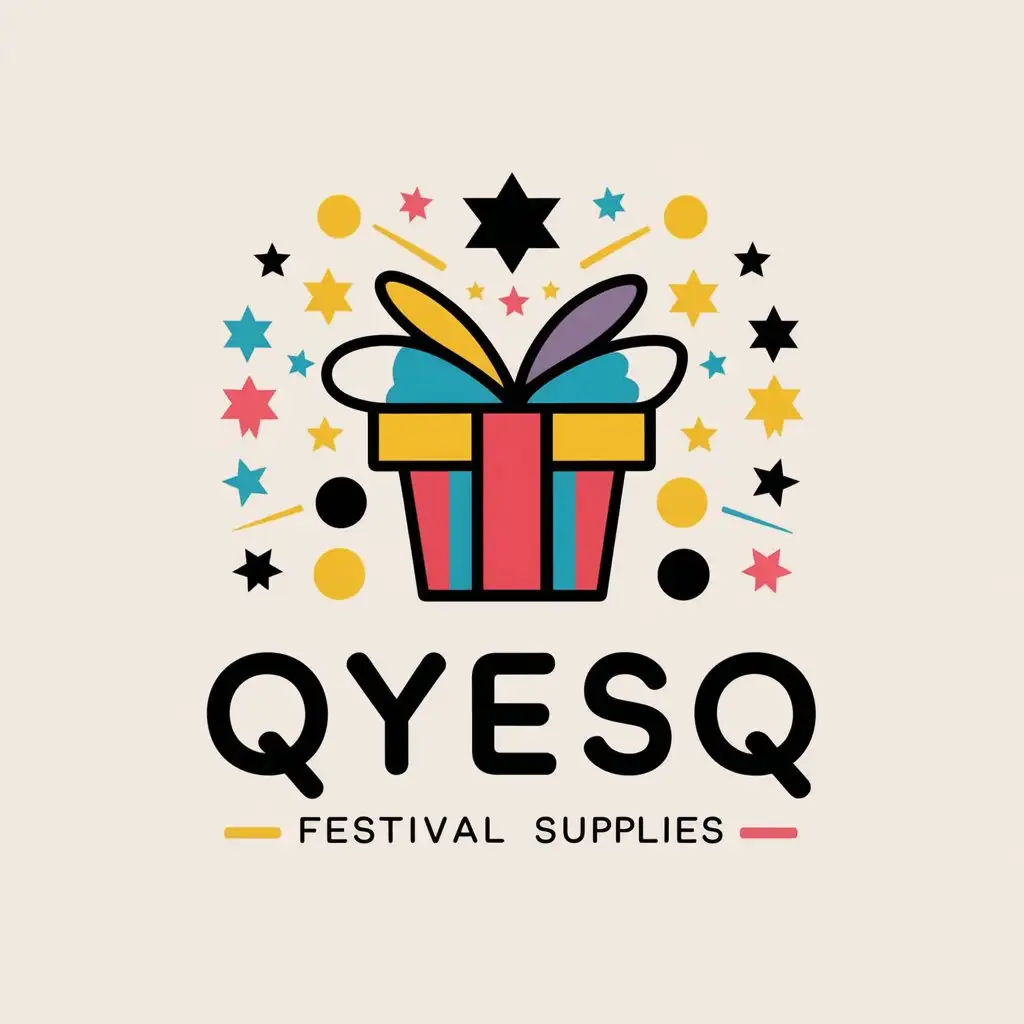 a vector logo design,with the text "QYESQ", main symbol:Festival supplies, party gifts,Cute and colorful,Moderate,clear background