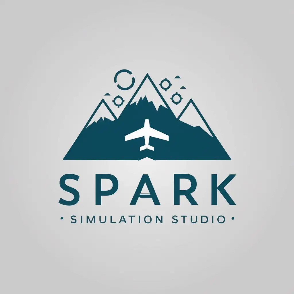 LOGO-Design-for-Spark-Simulation-Studio-Minimalistic-Vector-Design-with-Airplane-Mountain-and-Airport-Symbols