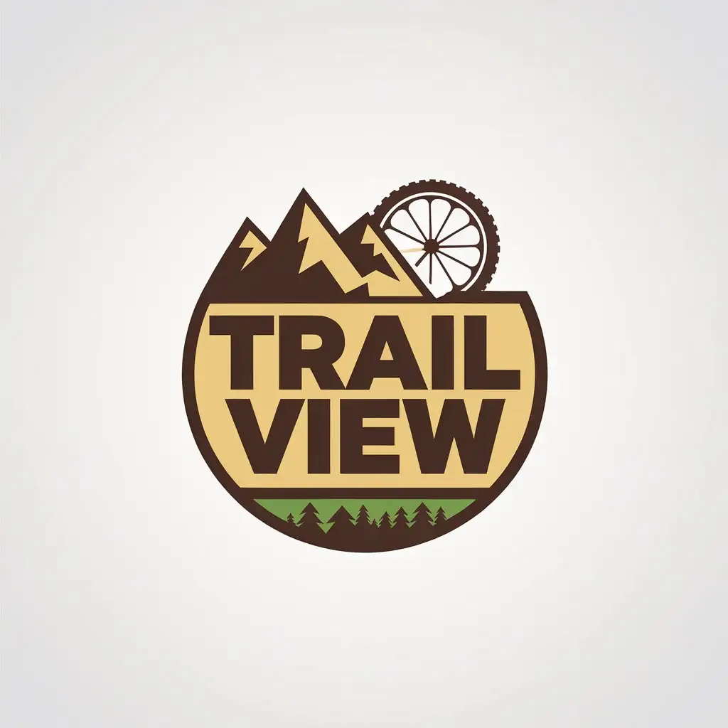 LOGO Design for Trail View Bold Modern Circular YouTube Logo with Mountain and Bike Wheel Theme