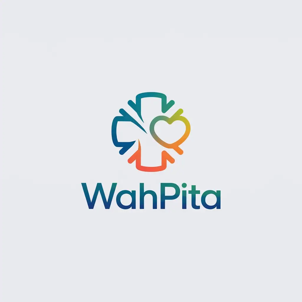 LOGO Design for WAHPITA Modern Futuristic Cross Heart Symbol with Blue Green and Orange Palette for Healthcare Branding