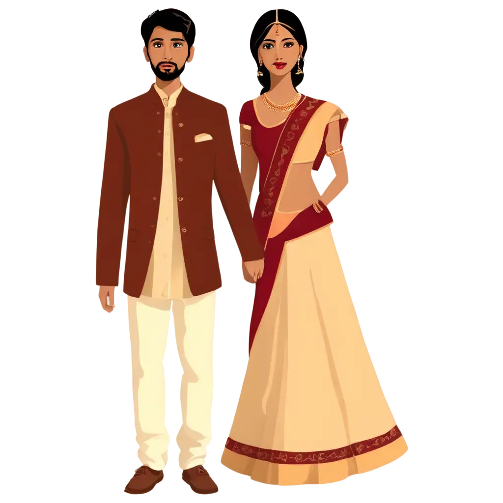 Indian wedding couple clipart illustration