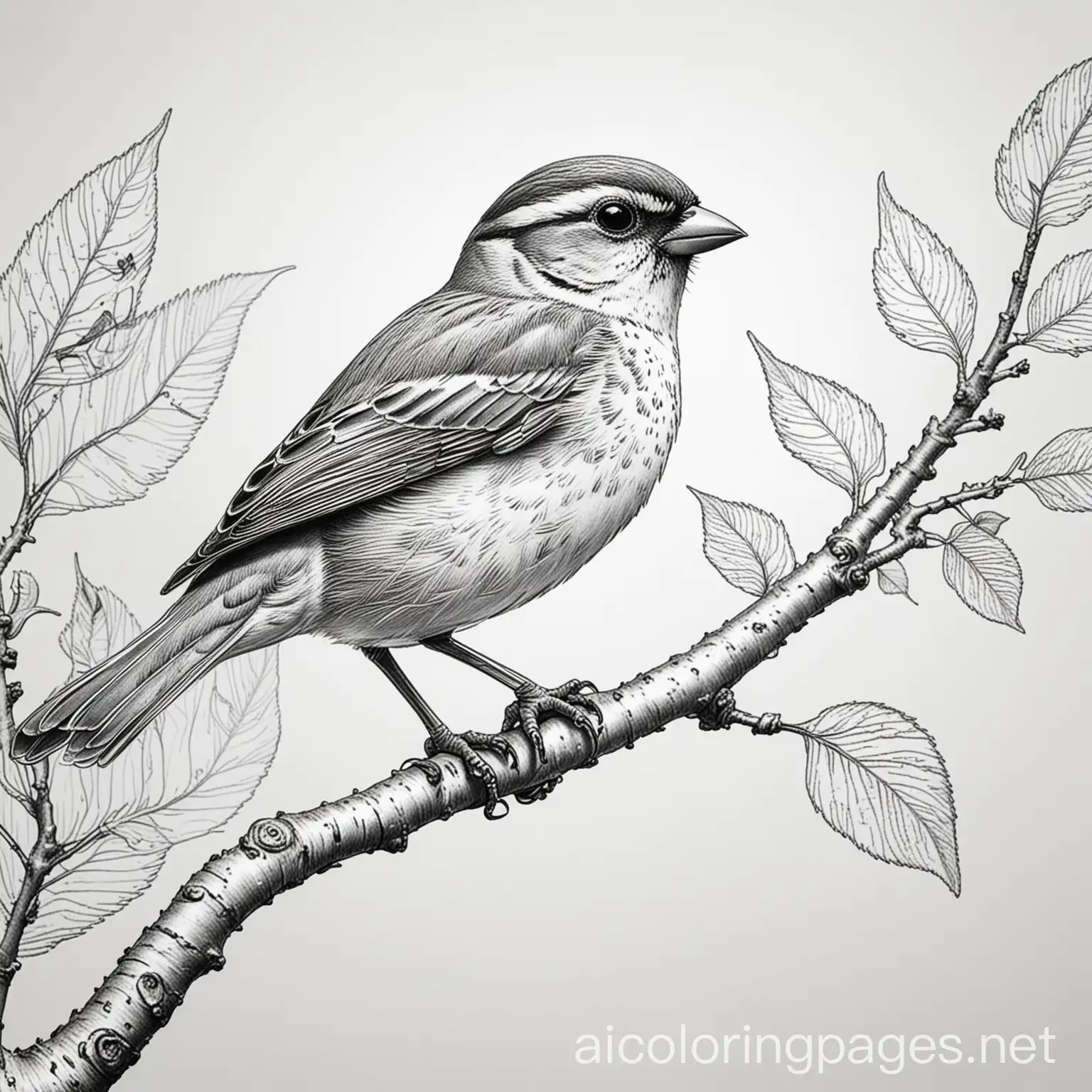 Sparrow-and-Snail-on-Branch-Coloring-Page