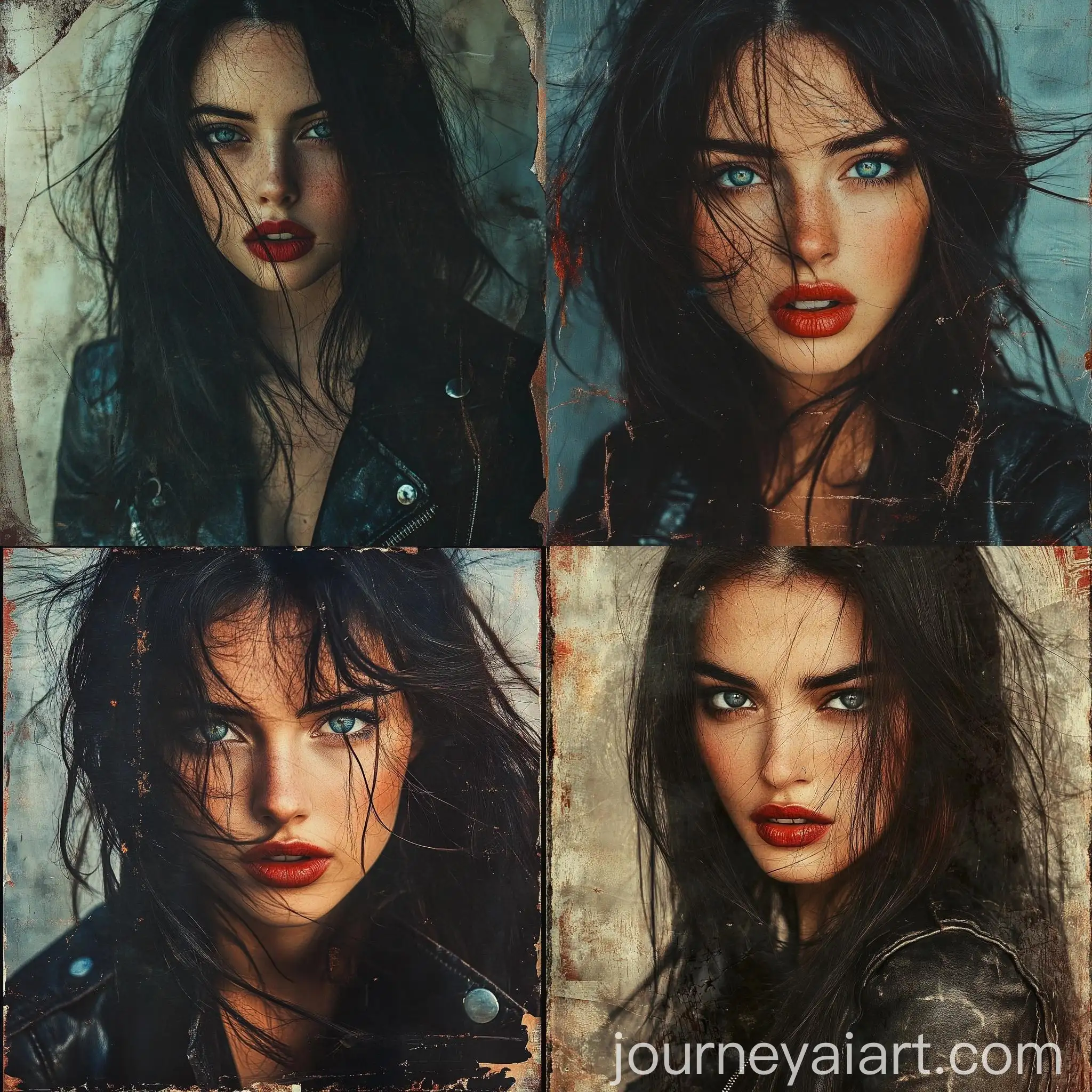 Vintage-Poster-of-Beautiful-Woman-in-Black-Leather-Jacket
