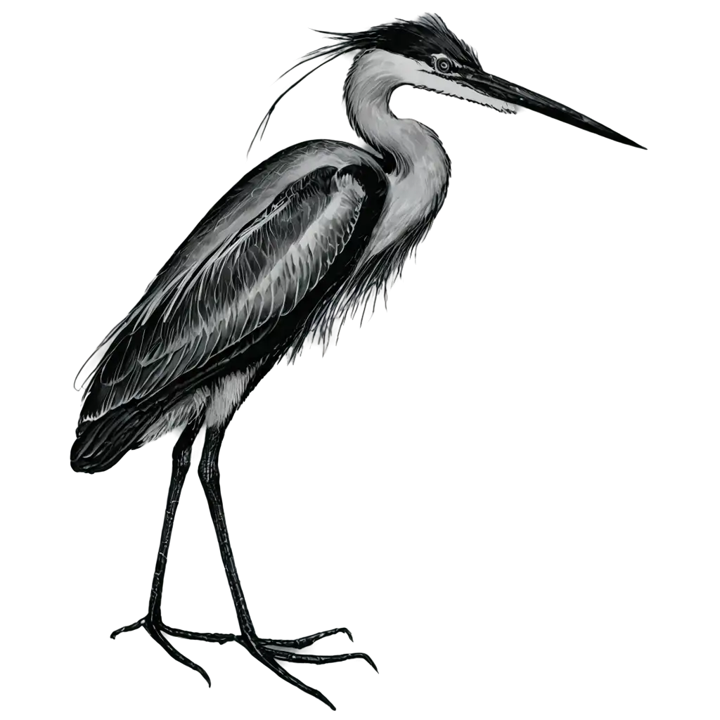 Black-and-White-Watercolor-Drawing-of-a-Heron-PNG-Image-for-High-Quality-Visuals