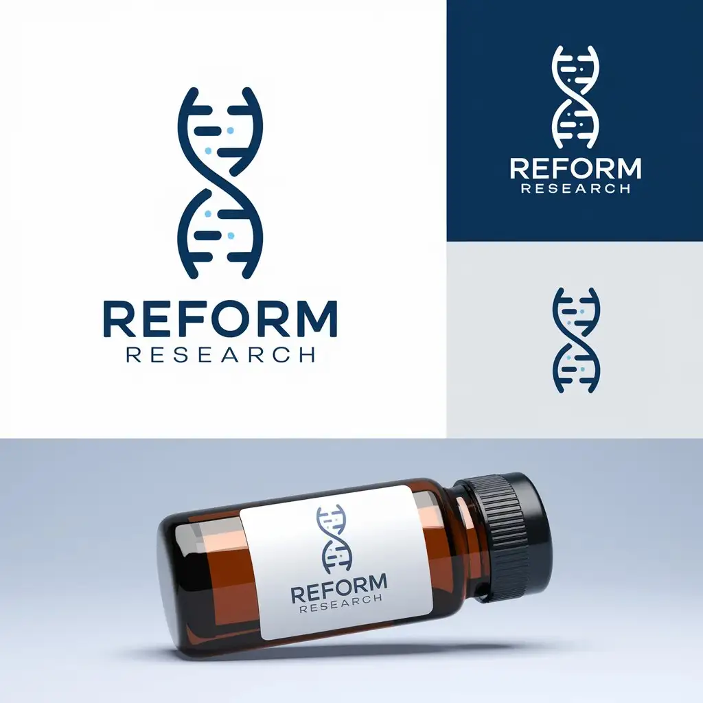 LOGO Design for Reform Research Modern IconBased Biotechnology Logo on 3ml Vial with Geometric Shapes