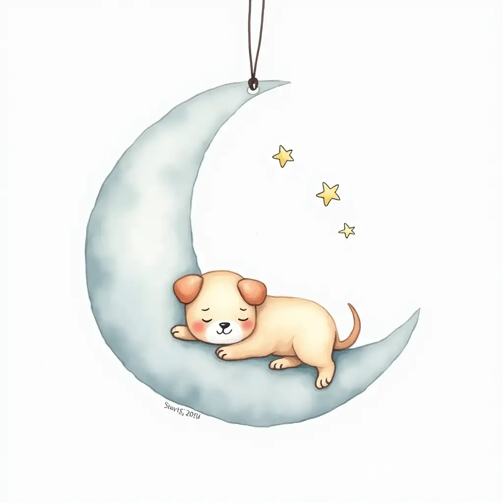 Sleeping-Puppy-Curled-in-Crescent-Moon-with-Stars