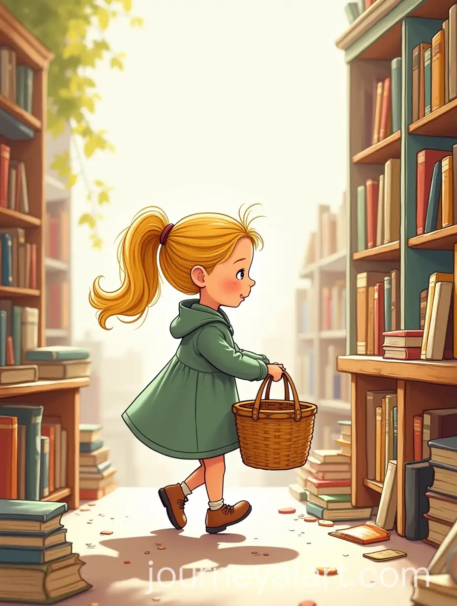 Blonde-Girl-Shopping-at-Book-Flea-Market-in-Conni-Childrens-Book-Style