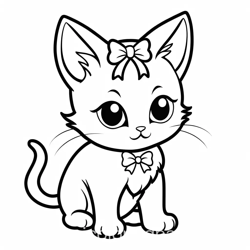 Adorable-Baby-Kitten-Coloring-Page-with-Bow-Black-and-White