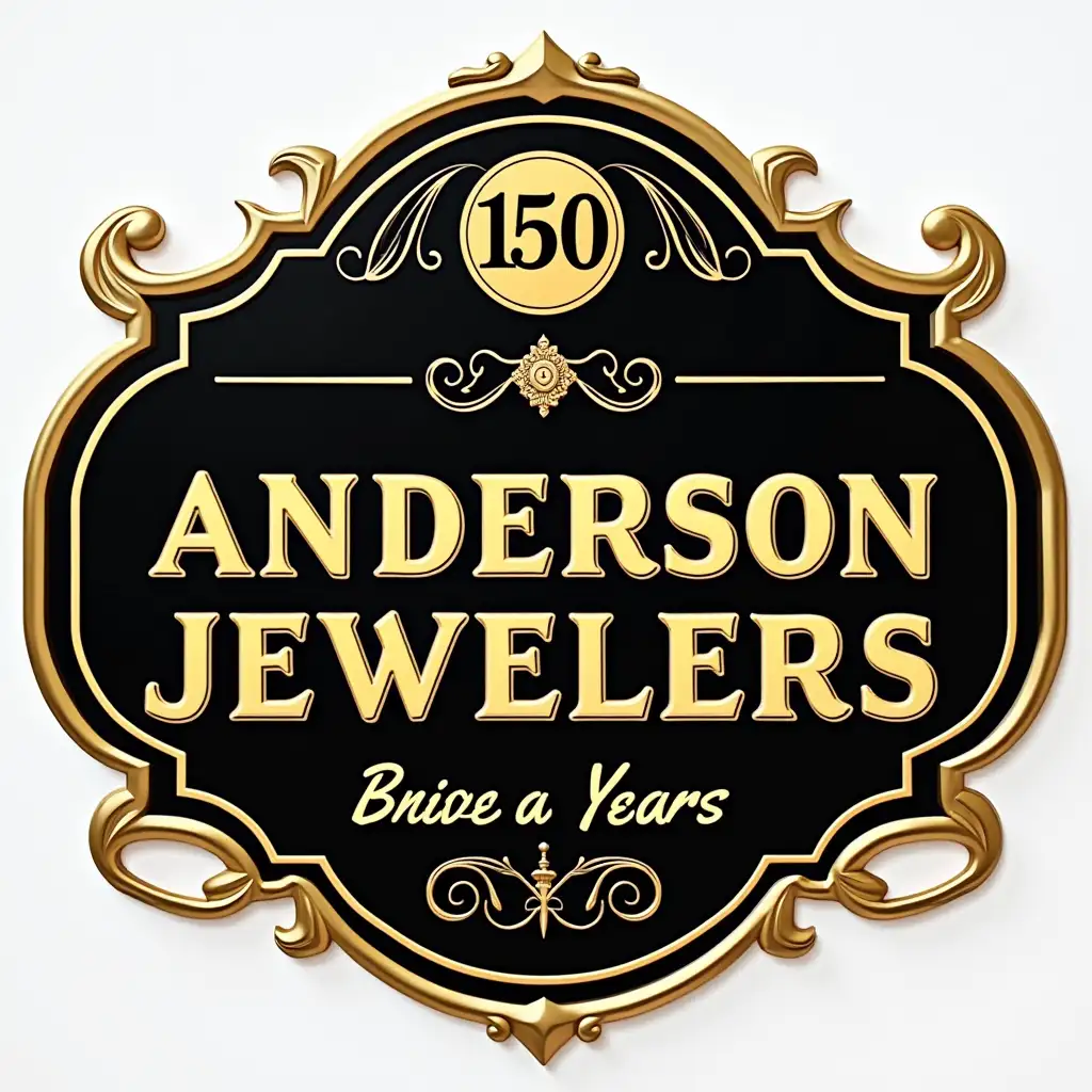 Design Commemorative Sign for Anderson Jewelers I'm looking for a designer to create a large, classic and elegant, sign for Anderson Jewelers in Taylorville, IL. This sign is to commemorate the store's impressive 150 years of continuous business. This is for the design portion only. Must be able to have a printable file for a 15 ft. x 5 ft. sign. The sign should feature the store name, logo, and the years in business. The design should embody a classic and elegant style. Proficiency in design for large-scale signage is a plus. The sign should use a color scheme of gold and black.