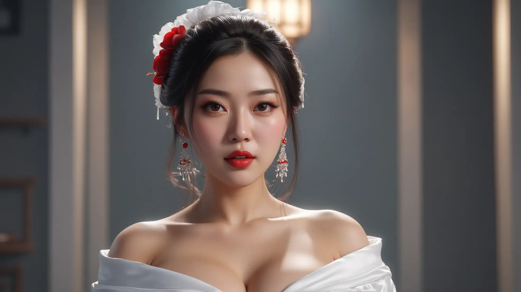 Chinese-Idol-Songyi-in-White-Dress-with-Red-Lips-PhotoRealistic-Full-Figure