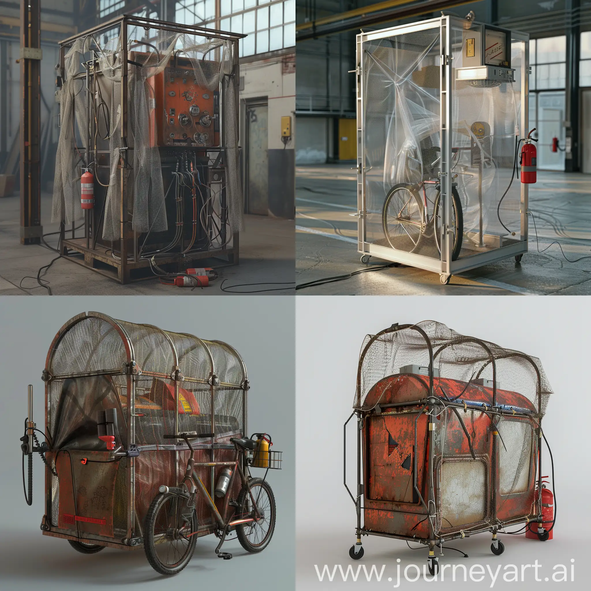 Inventive-Metal-Cabinet-Frame-Structure-with-Bicycle-Elements-and-Mosquito-Net