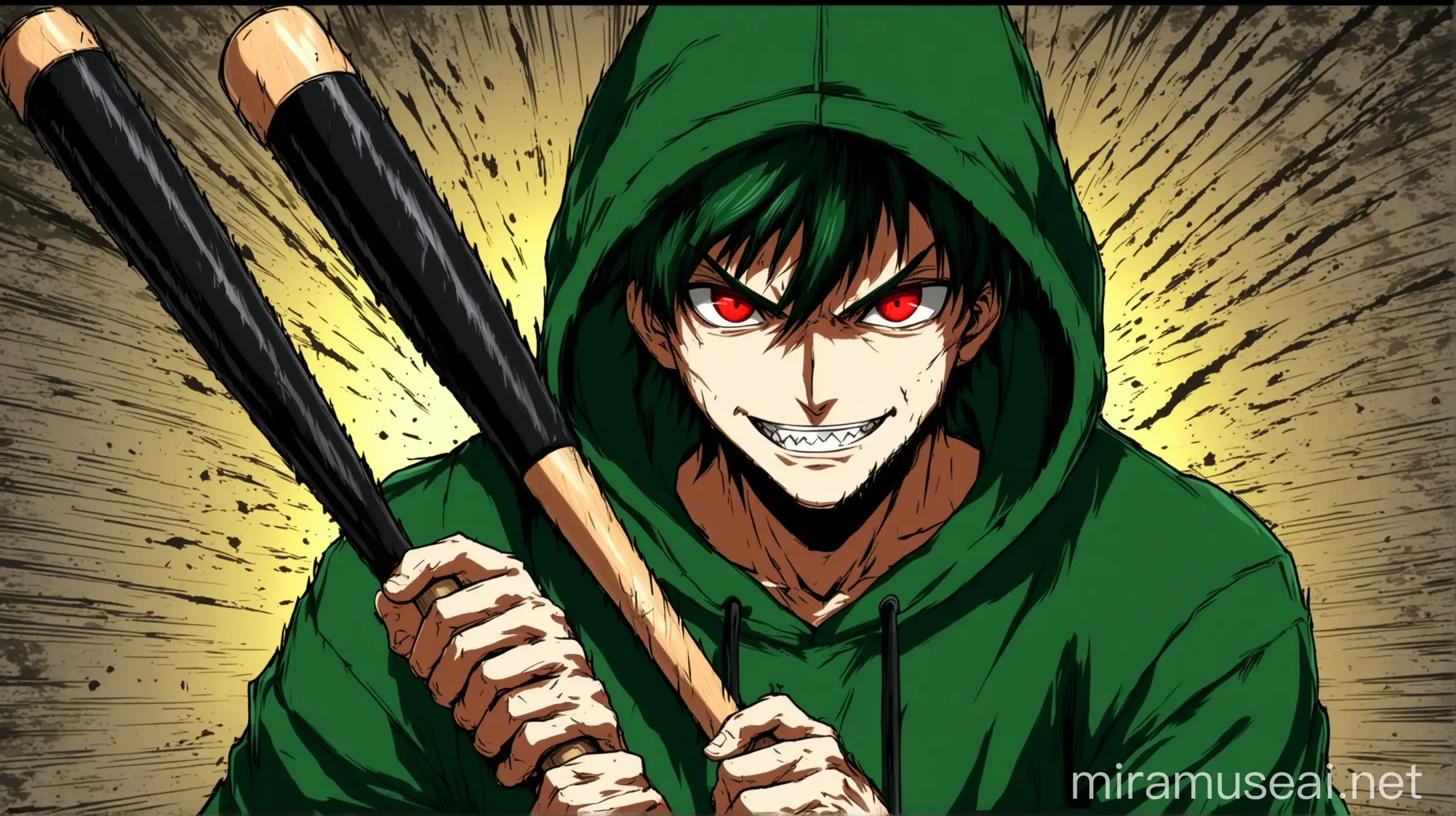 Anime Male Character Swinging Baseball Bat with Evil Smile