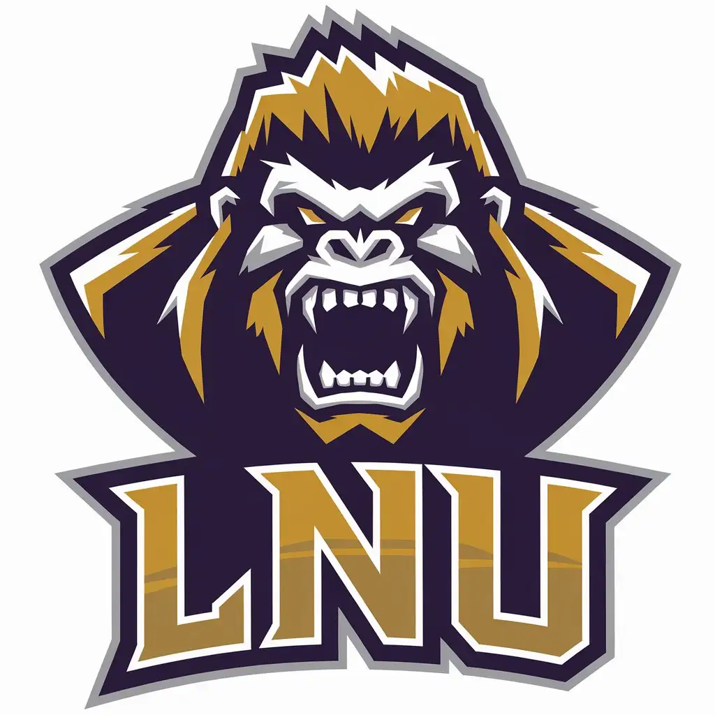 a vector logo design,with the text "LNU", main symbol:A King Kong with a fierce face,Moderate,be used in basketball industry,clear background