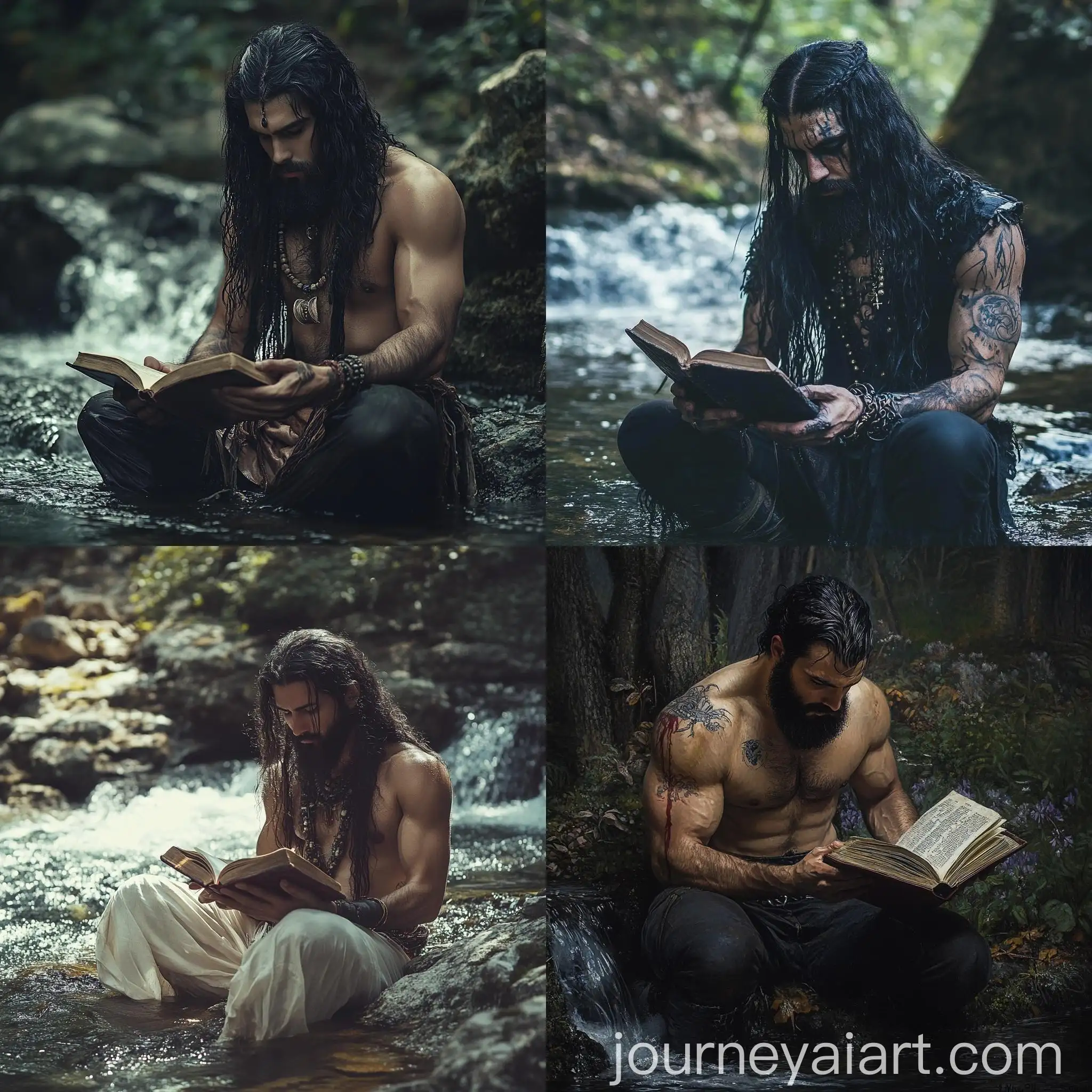 Charming-Warrior-Reading-Book-by-the-Stream