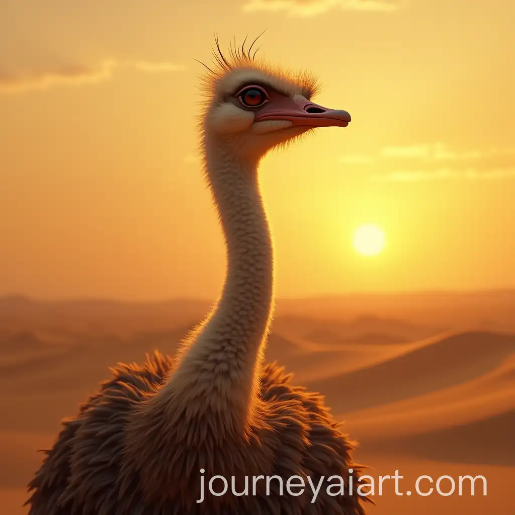 Majestic-Ostrich-in-Desert-Landscape-at-Golden-Sunset