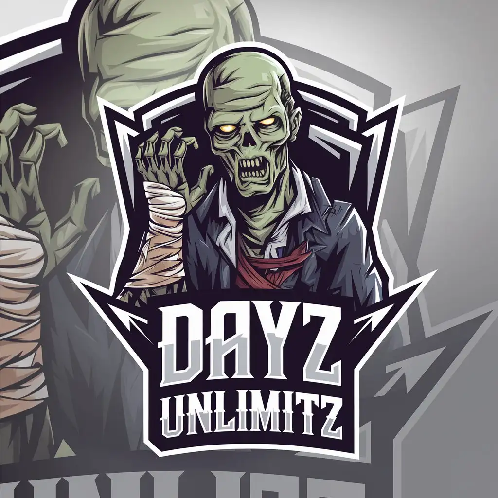 a vector logo design,with the text "Dayz Unlimitz", main symbol:Zombie,complex,be used in Entertainment industry,clear background